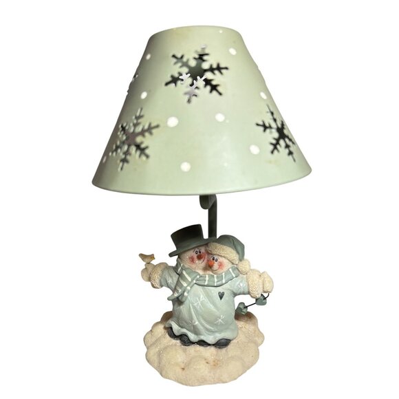 Snowman Candle Lamp With Cutout Snowflake Shade By Crazy Mountain - Picture 1 of 11